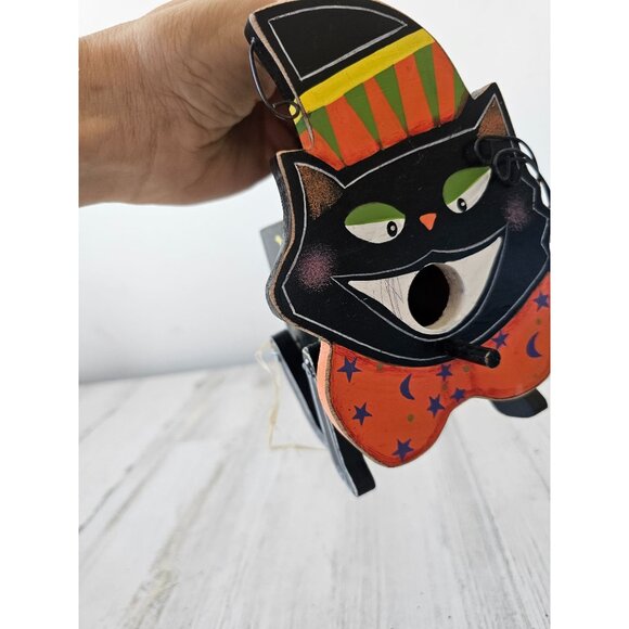 Mini cat birdhouse Halloween unique decor wooden jointed shabby chic hanging - Picture 6 of 14